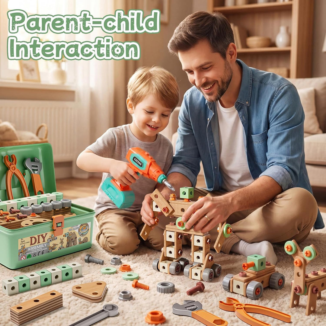 CUTE STONE Werkzeugkasten für Kinder mit elektrischem Spielzeugbohrer und Werkzeuggürtel – Kinderspi