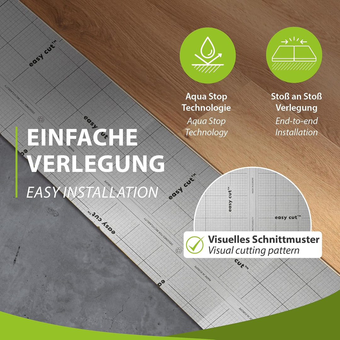5m² Trittschalldämmung 5mm mit AquaStop, Verlegeunterlage für Parkett & Laminat, Heizfilm-Unterlage