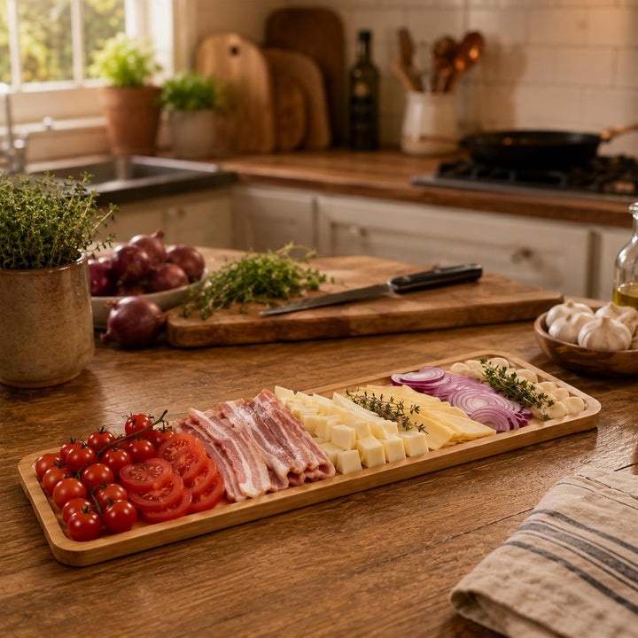Grosse Käseplatte mit Deckel | Charcuterie Board - Servierplatte aus Bambus mit transparentem Schutz