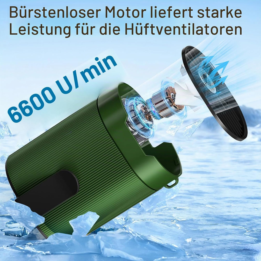 Tragbarer Ventilator Akku, Klein T Shirt Ventilator mit Clip, Aufladbarer Waist Fan on Belt, Turbo G