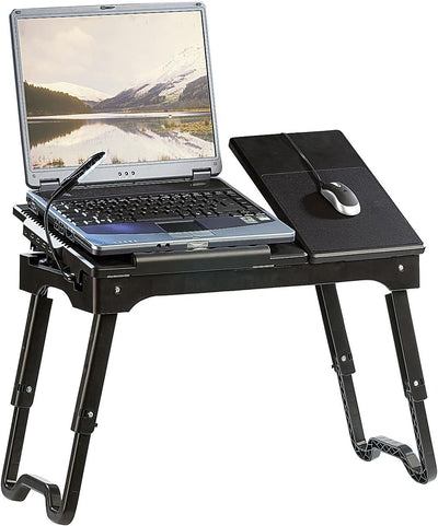 General Office Computertisch: Notebook-Tisch mit Schwanenhals-LED, höhenverstellbar, 4-Fach USB-Hub