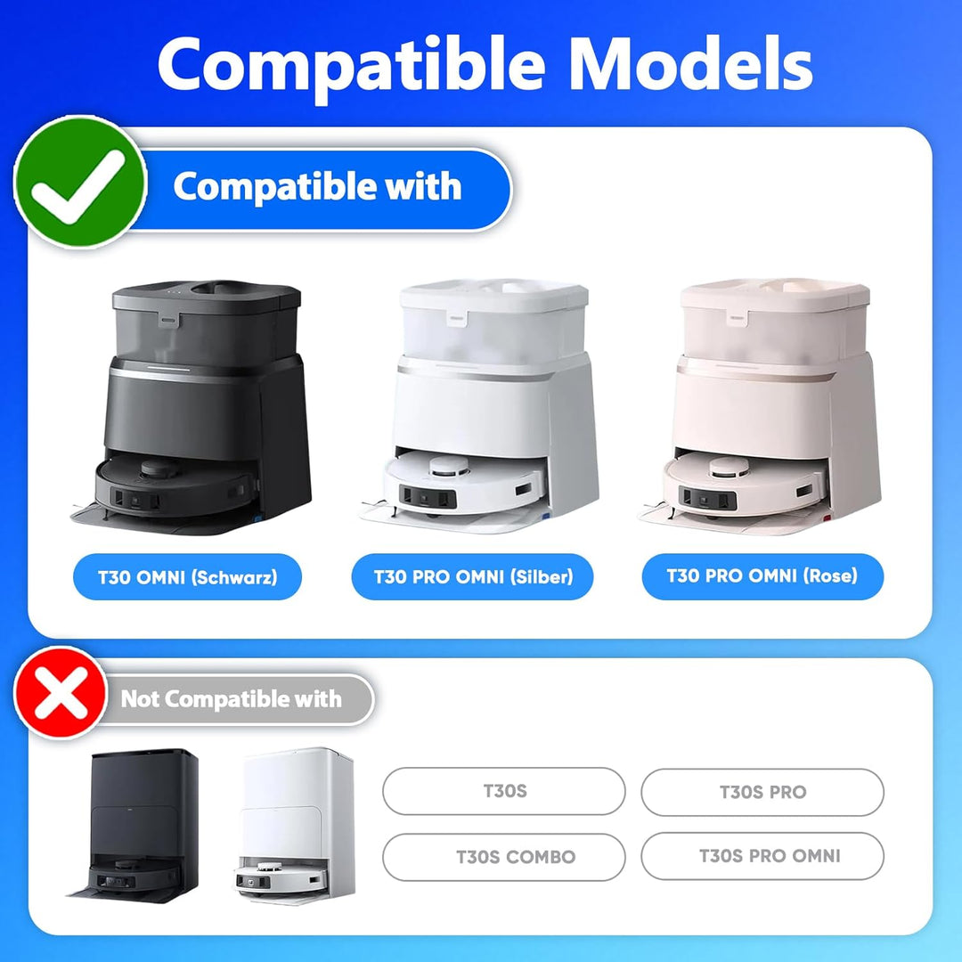 19 Stück Zubehörset für Ecovacs Deebot T30 Pro Omni / T30 Omni Saugroboter, Ersatzteile mit 1 Gummi-