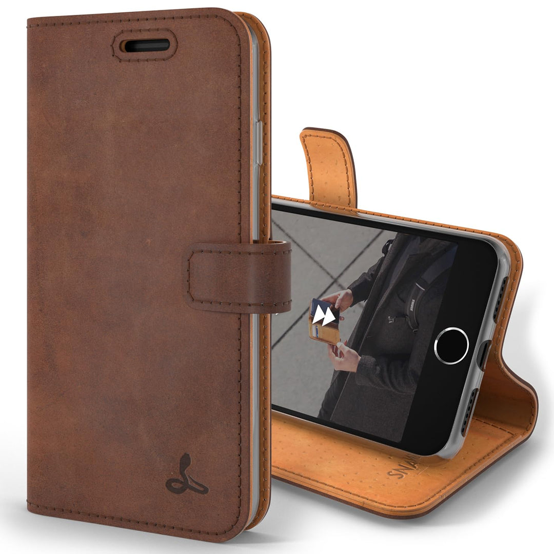 Snakehive iPhone SE 2022/2020 und iPhone 7/8 Hülle Leder | Stylische Handyhülle mit Kartenhalter & S