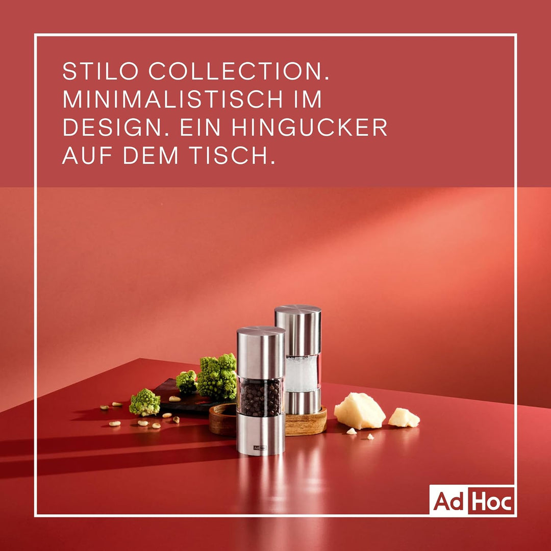 AdHoc Set Salzmühle und Pfeffermühle STILO | langlebiges Keramik Mahlwerk, edles Gehäuse aus Edelsta