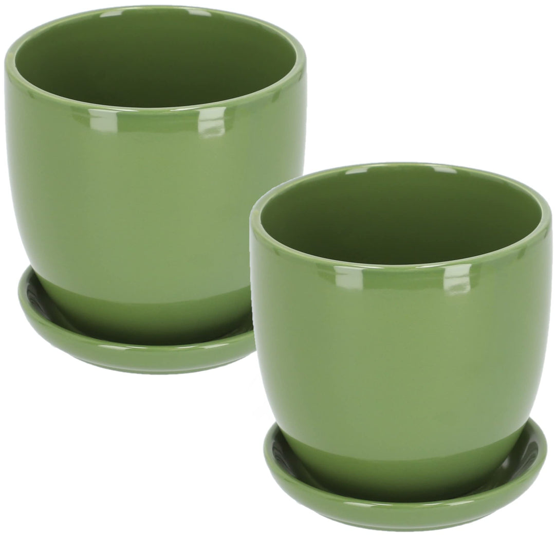 KOTARBAU® 2er Set Keramik Blumentopf Übertopf für Blumen Pflanzen ⌀ 20 cm mit Tropfschale Grün ⌀ 20