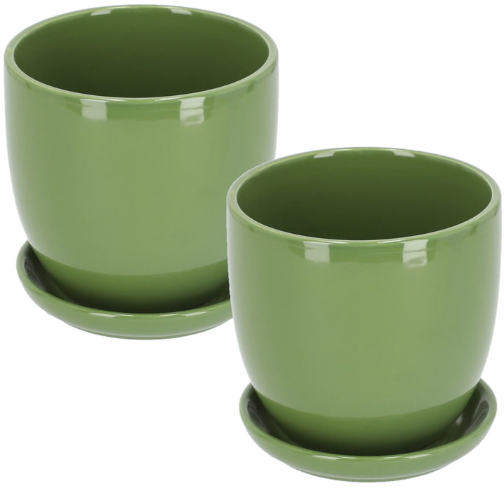 KOTARBAU® 2er Set Keramik Blumentopf Übertopf für Blumen Pflanzen ⌀ 20 cm mit Tropfschale Grün ⌀ 20