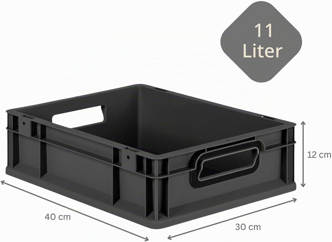 PROREGAL Eurobox NextGen Color | HxBxT 12x30x40cm | 11 Liter | Griffe schwarz offen | Glatter Boden