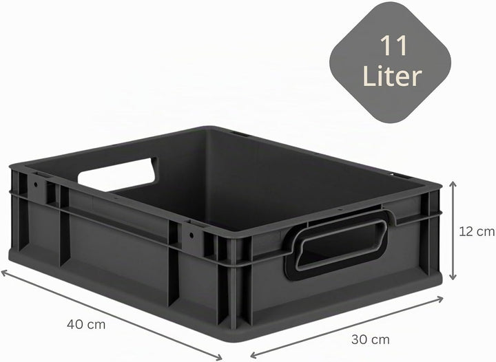 PROREGAL Eurobox NextGen Color | HxBxT 12x30x40cm | 11 Liter | Griffe schwarz offen | Glatter Boden