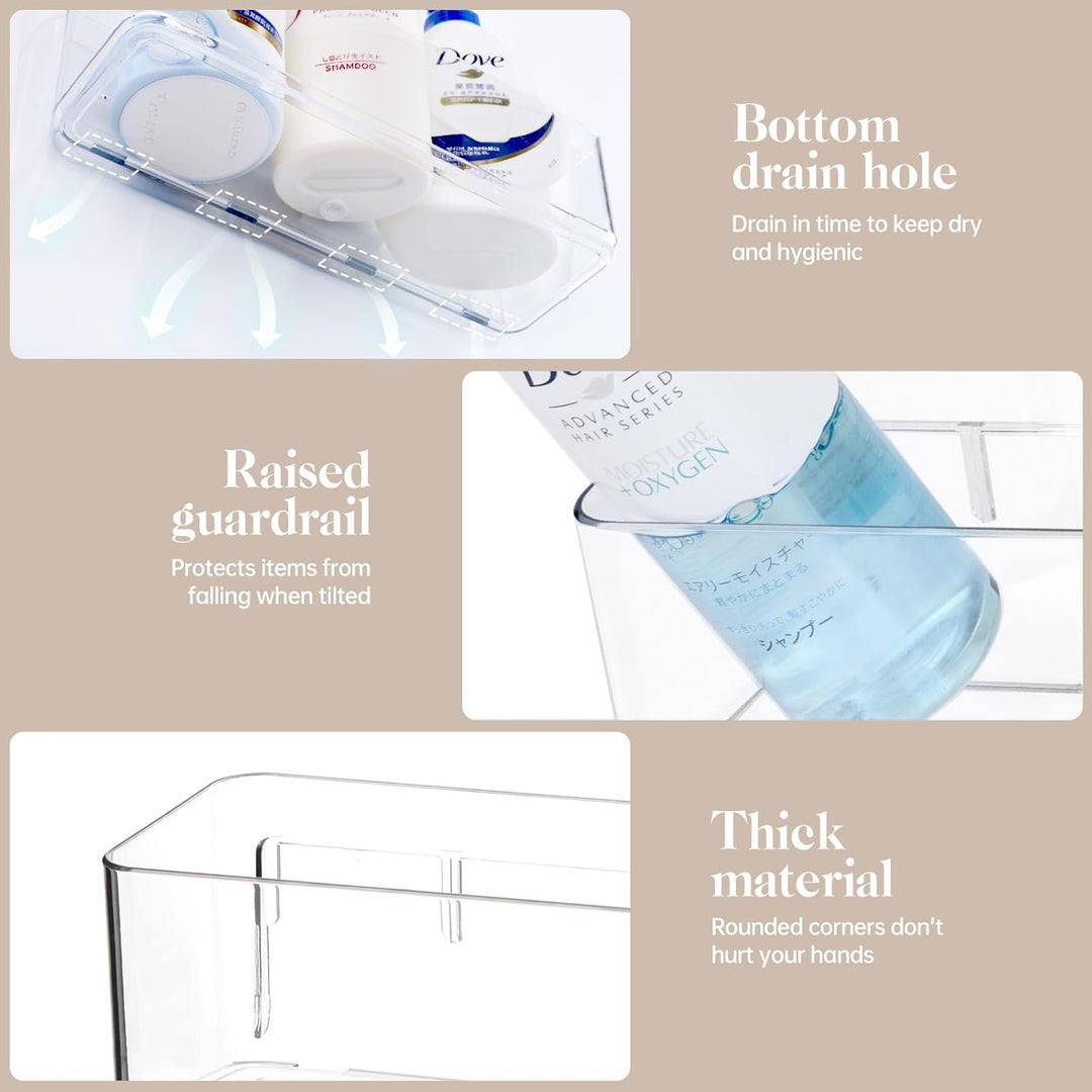 PAVSTINE Duschablage ohne Bohren Transparent, 2 Stück Duschregal Badezimmer Organizer mit Ablauföffn