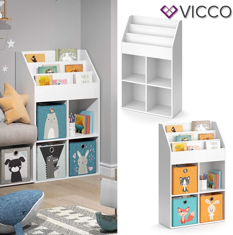 Vicco Kinderregal Luigi Weiss Spielzeugablage Bücherregal Aufbewahrungsregal Comic Regal für Kinder