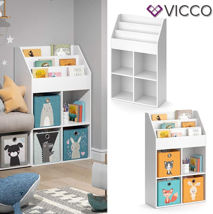 Vicco Kinderregal Luigi Weiss Spielzeugablage Bücherregal Aufbewahrungsregal Comic Regal für Kinder