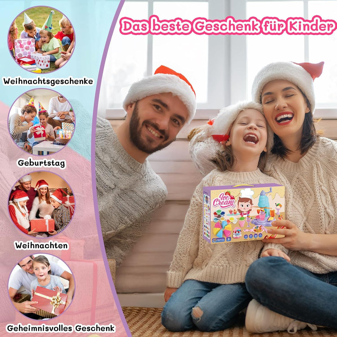 Knete Set für Kinder - Knete Eismaschine, Knete Spielküche Zubehör ab 3 4 5 6 Jahre, Kinderknete Kit
