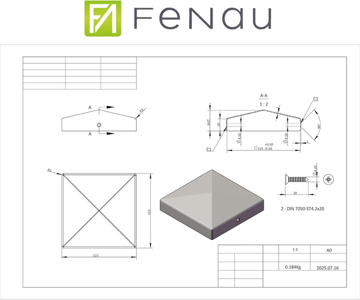 FeNau 10er Set Pfostenkappe 12x12 cm Edelstahl V2A matt - Carport rostfrei inkl. 20 Schrauben Edelst