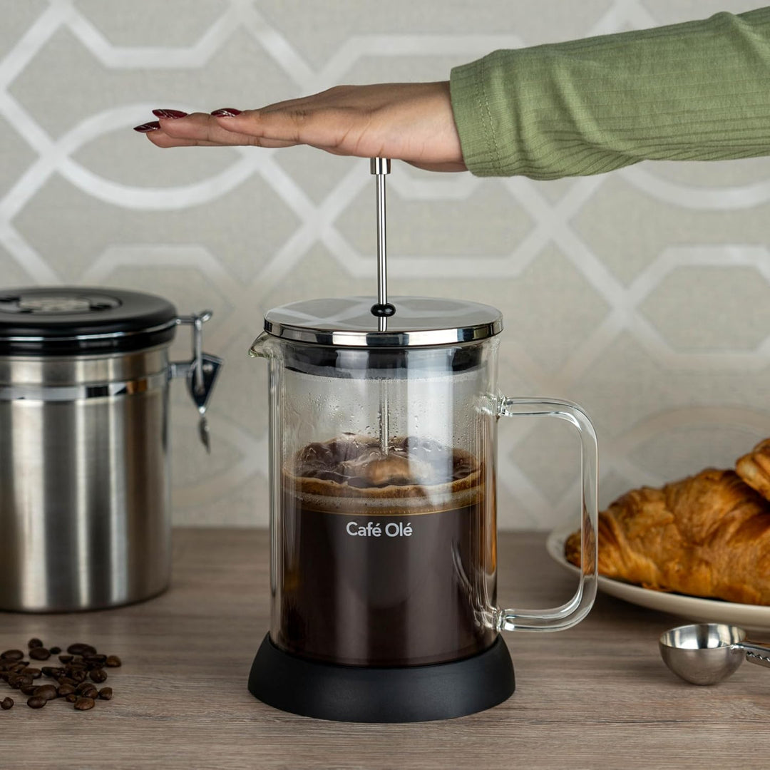 Café Olé Doppio Kaffeebereiter aus doppelwandigem Glas, französische Presse, rutschfester Silikonbod