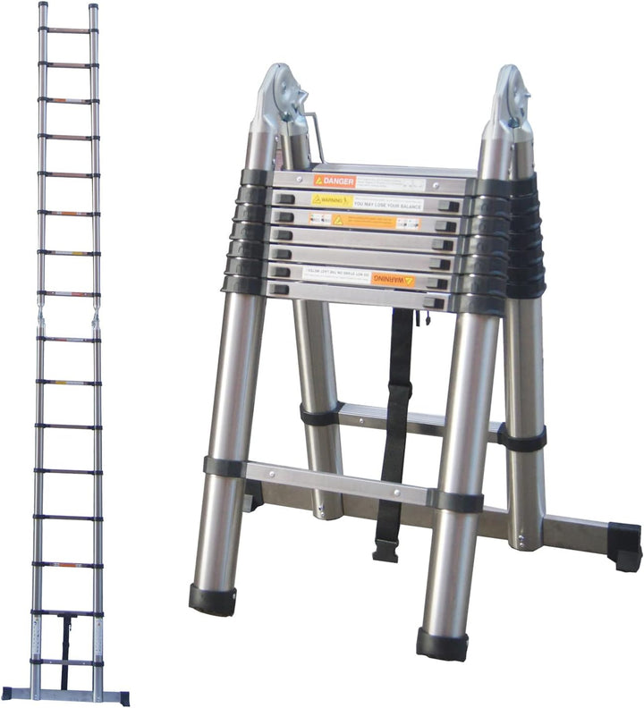 Teleskopleiter 2,6M Ausziehbare Leiter, Klappleiter Stehleiter Rutschfester, aus hochwertigem Edelst