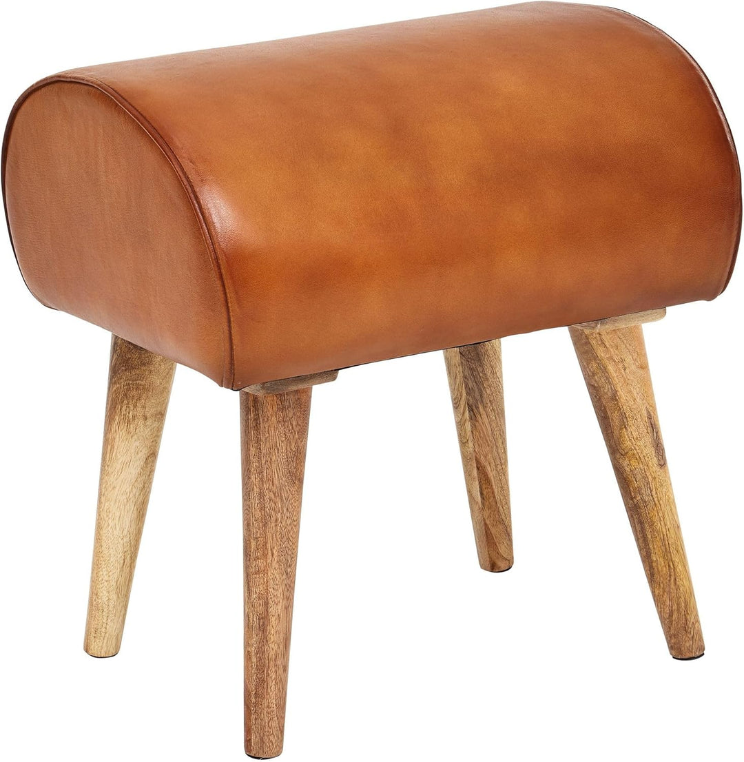 FineBuy Sitzhocker Echtleder/Massivholz 45 x 53 x 40 cm Moderner Lederhocker | Kleiner Holzhocker Ge