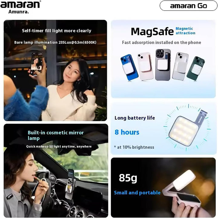 Amaran Go Magnetische Selfie-Telefon-Lichtquelle mit verstellbarem Spiegellicht, CCT 2700 K-6500 K,