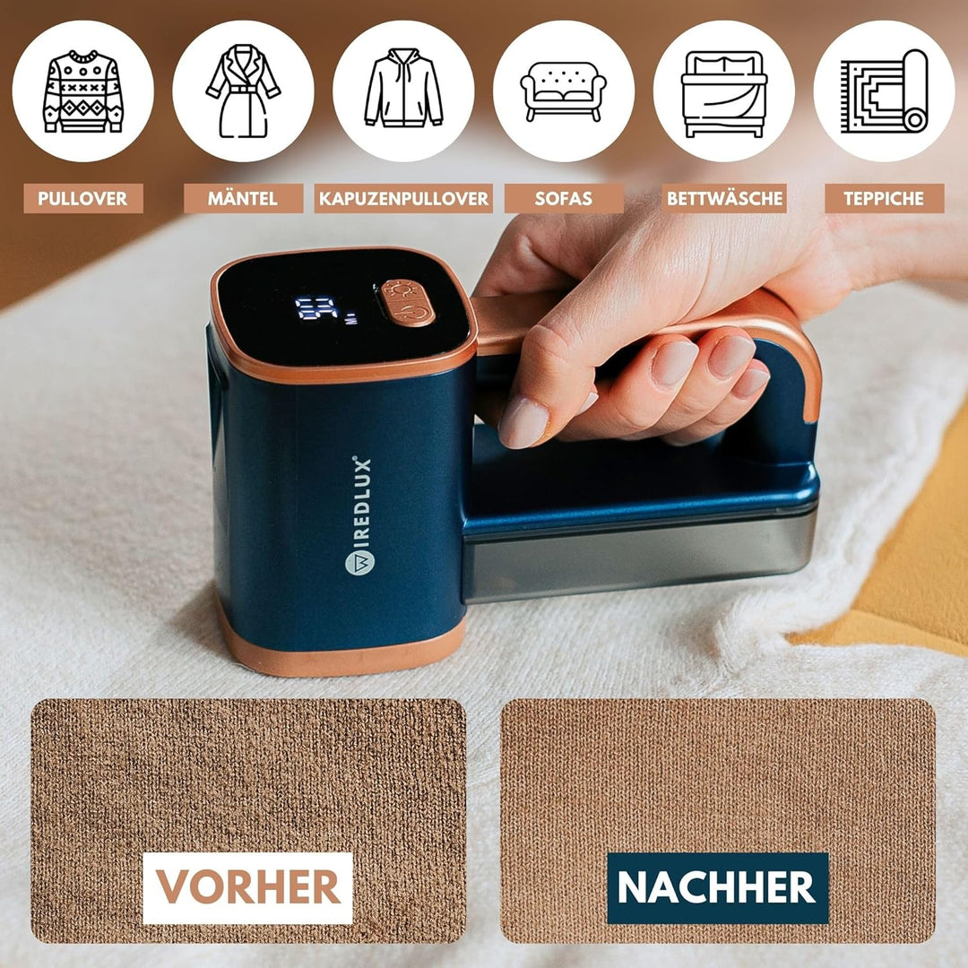 Fusselrasierer Elektrisch WiredLux - Wiederaufladbarer Fusselentferner für Kleidung & Möbel - LED-Li