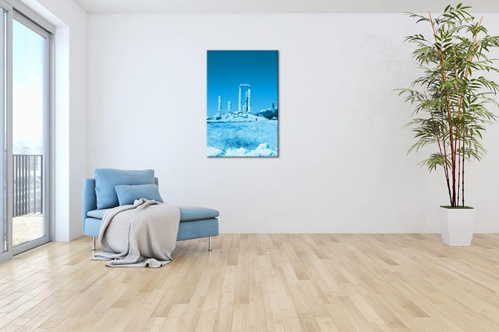 deyoli alte Ruine in Jordanien Format 100x70 Effekt: Monocrome Blau als Leinwandbild, Motiv fertig g