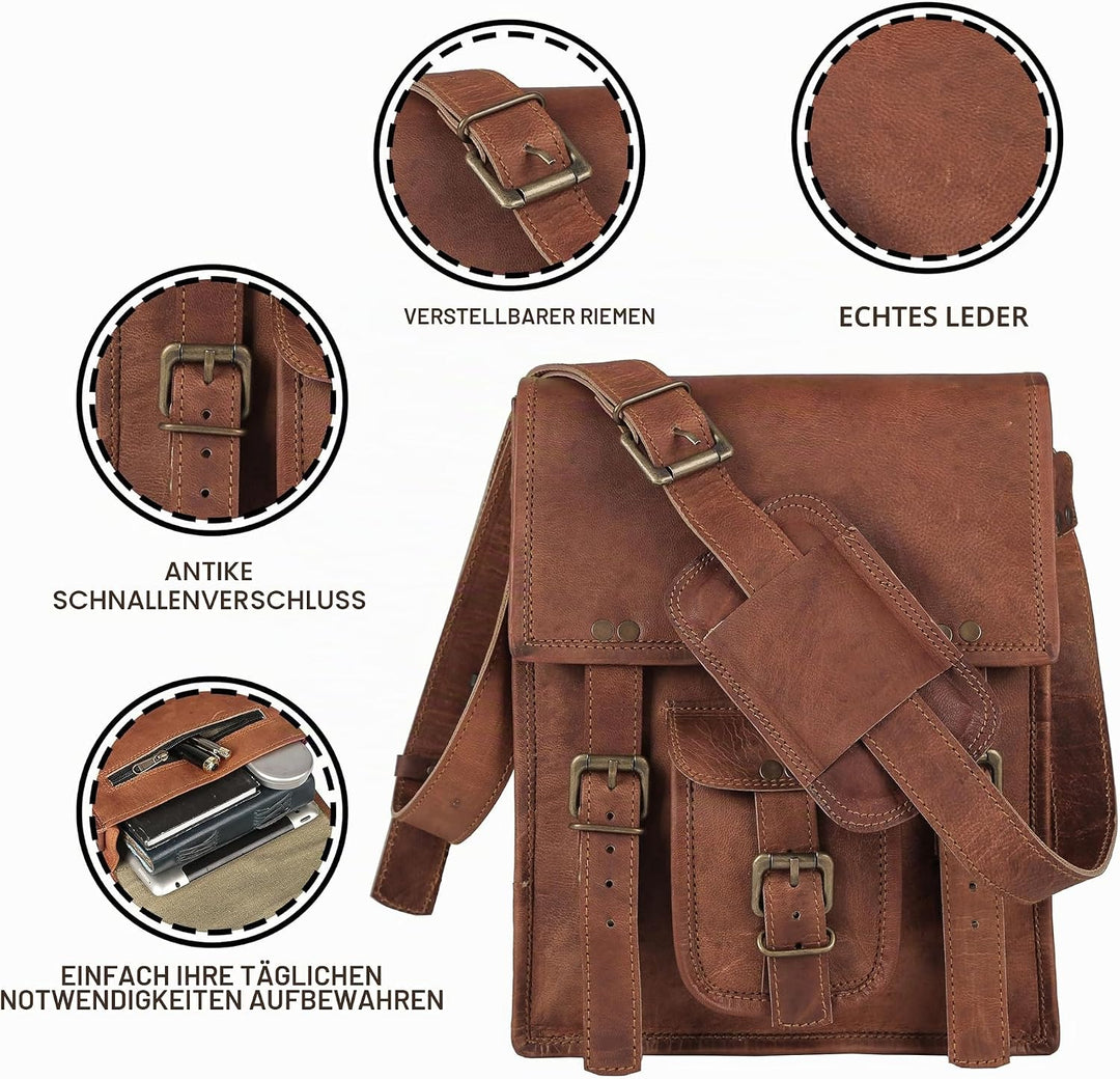 Komal's Passion Leather 27,9 cm (11 Zoll) Satcel iPad Messenger Bag für Damen und Herren Braun, Brau