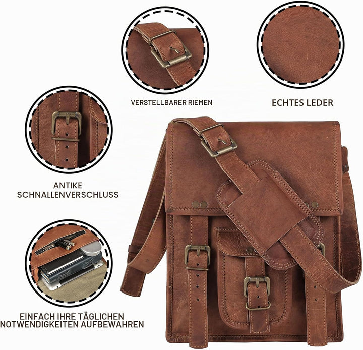 Komal's Passion Leather 27,9 cm (11 Zoll) Satcel iPad Messenger Bag für Damen und Herren Braun, Brau