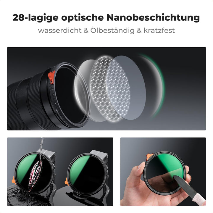 K&F CONCEPT Ultra-niedrige Reflexion ND Filter 52mm Variabler ND2-400 Graufilter (1-9 Blendenstufen)