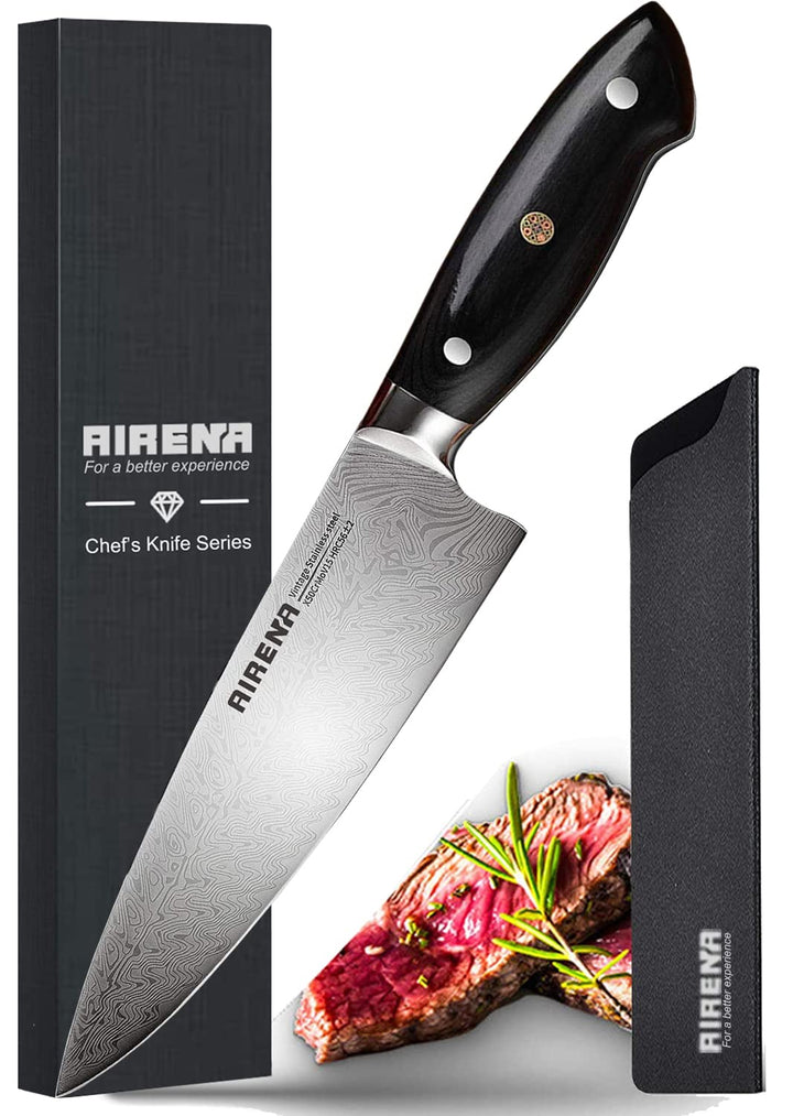 AIRENA Kochmesser, 8" Profi Küchenmesser, Full Tang Japanischer Stil Fleischmesser Allzweckmesser au