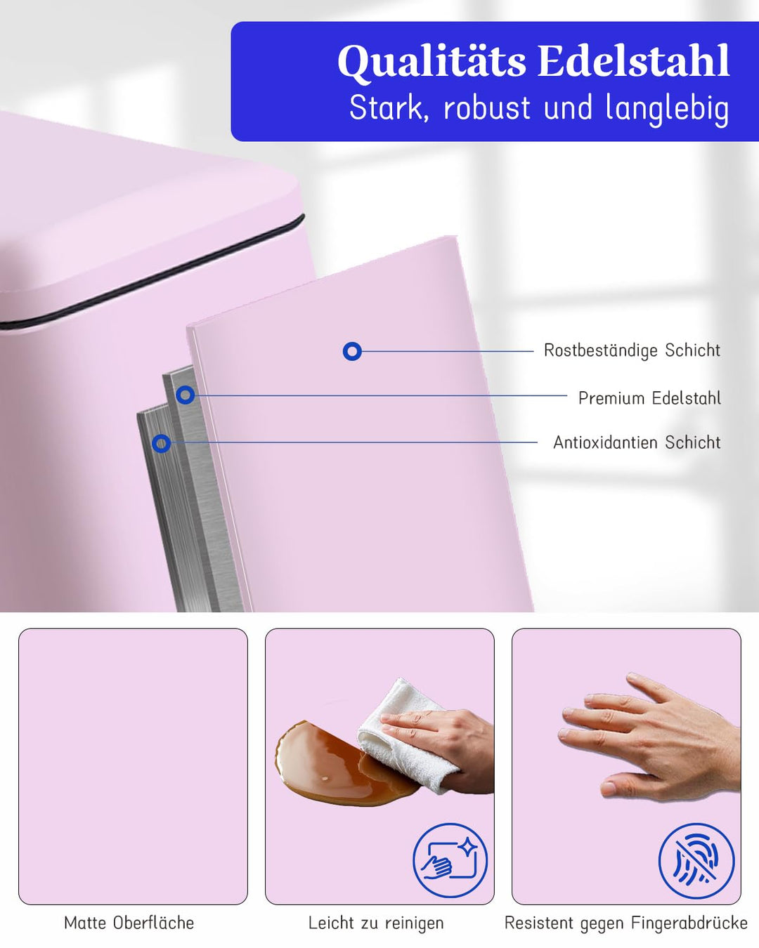 Mülleimer mit Deckel 10L,Edelstahl Mülleimer Bad,Klein Abfalleimer Bad,Tretmülleimer Edelstahl für B