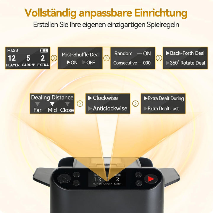 2-in-1 Automatischer Kartenmischer &amp; Dealer Maschine mit 4 Fernbedienungen, wiederaufladbar, 360° dr