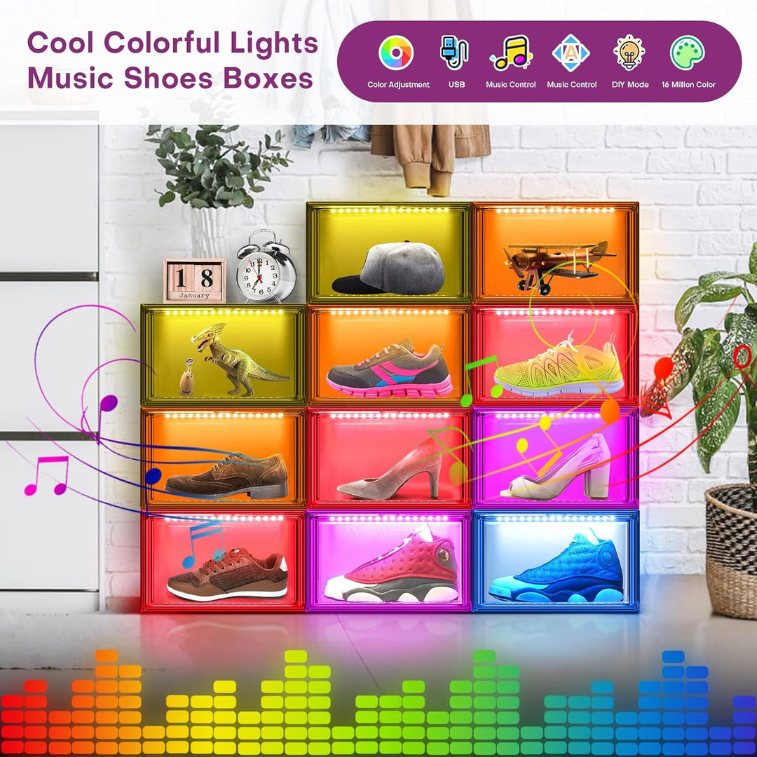 LED Schuhboxen Stapelbar, 2er Set, Schuh-Organizer aus Kunststoff, Schuhaufbewahrung Platzsparend, M