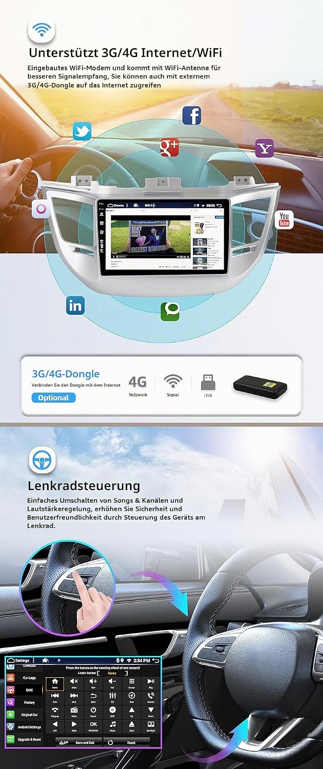 BXLIYER - [6G+128G] - Android 12 IPS Autoradio Passt für Hyundai Tucson (2014-2018) - Kabellos CarPl
