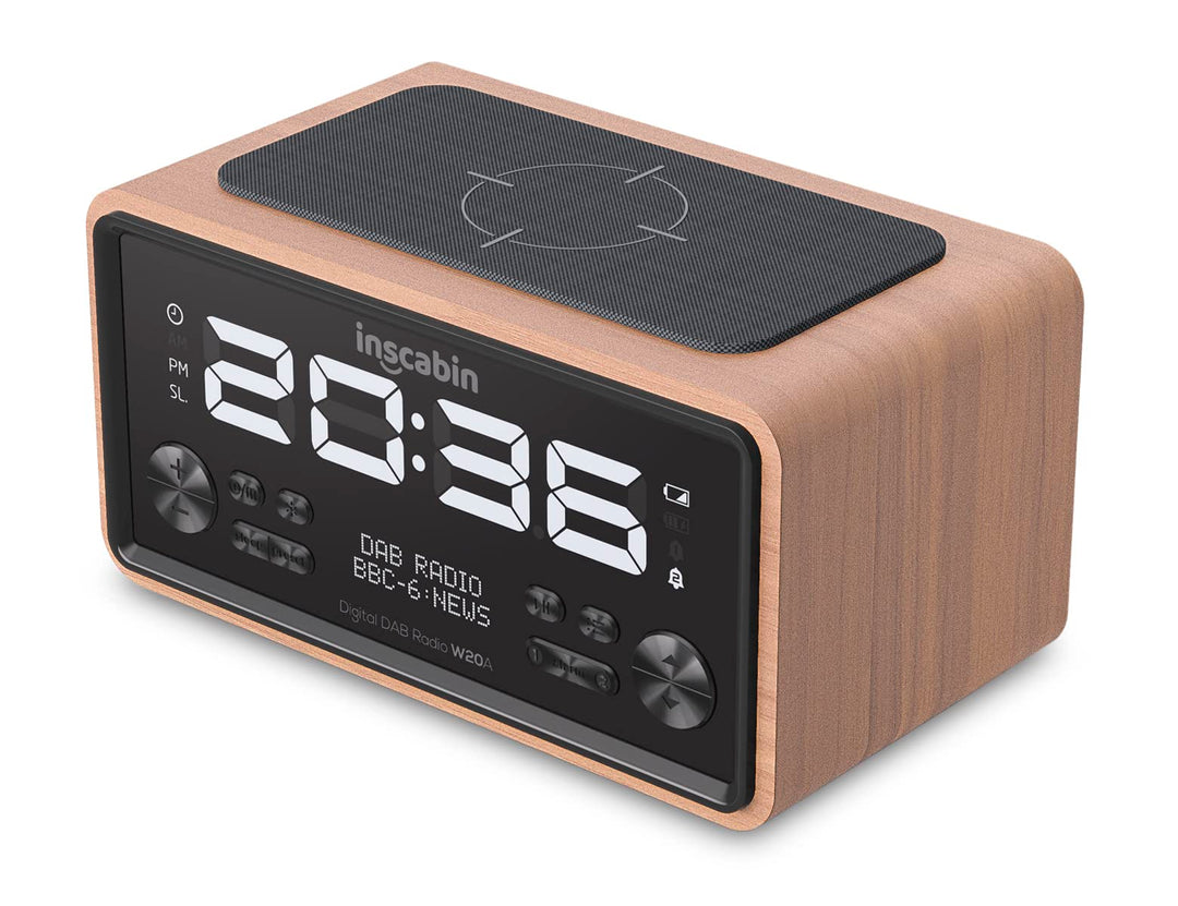 Inscabin W20A DAB/DAB+ FM Digital-Radiowecker mit Kabelloses Laden/grossem Bildschirm, tragbarer kab