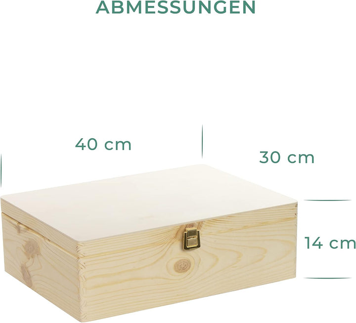 LAUBLUST Holzkiste mit Deckel &amp; Schloss - 40x30x14cm, Natur - Aufbewahrungskiste | Erinnerungsbox |