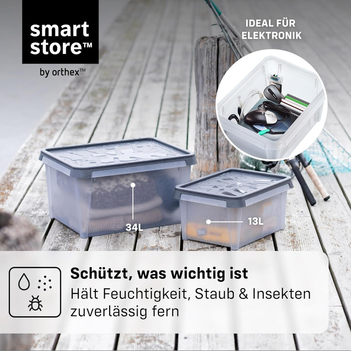 SmartStore Aufbewahrungsbox mit Deckel 50 L wasserdicht Plastik – 4er-Set – mattiert - ineinander &