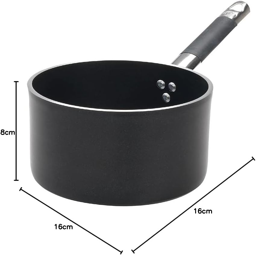 Pentole Agnelli Alblack Hohe Stielkasserolle aus Aluminium, Dicke 5 mm, Edelstahl, Schwarz 1.5 l sch