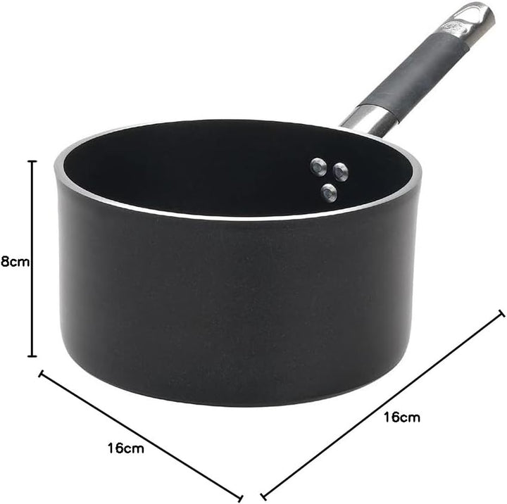 Pentole Agnelli Alblack Hohe Stielkasserolle aus Aluminium, Dicke 5 mm, Edelstahl, Schwarz 1.5 l sch