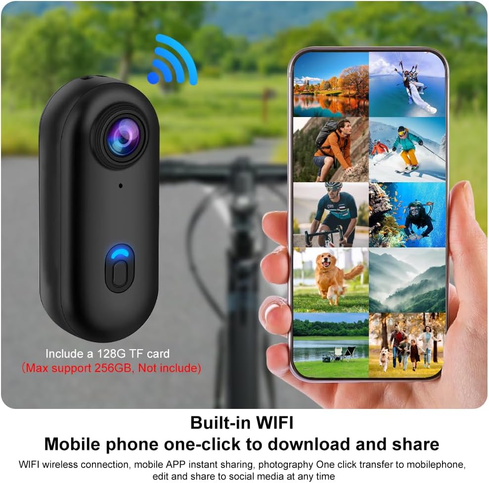 OBEST Mini Action Kamera mit 128GB 360 Action Cam WiFi Bodycam Körperkamera, 1080P Unterwasserkamera