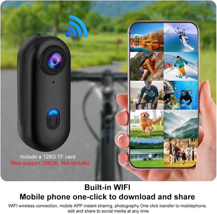 OBEST Mini Action Kamera mit 128GB 360 Action Cam WiFi Bodycam Körperkamera, 1080P Unterwasserkamera