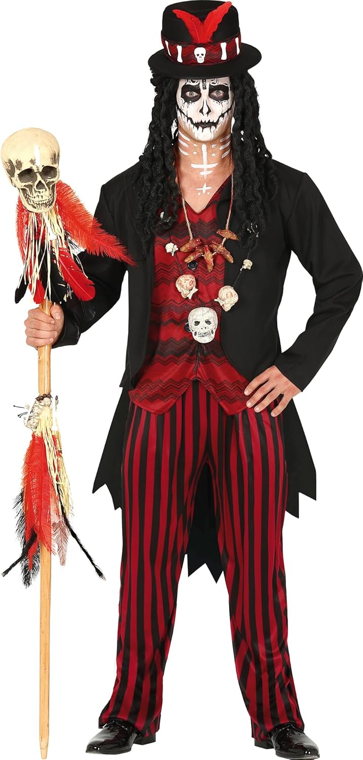FIESTAS GUIRCA Voodoo Schamane Halloween Kostüm Herren – Hexer Kostüm inklusive Voodoo Doctor Zylind