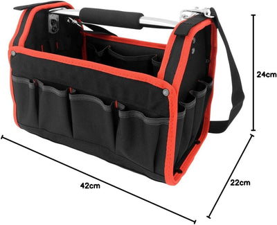 MONZANA® Werkzeugtasche L 33cm mit verstellbarem Schultergurt stabile Tragestange 8 Innen und 13 Aus