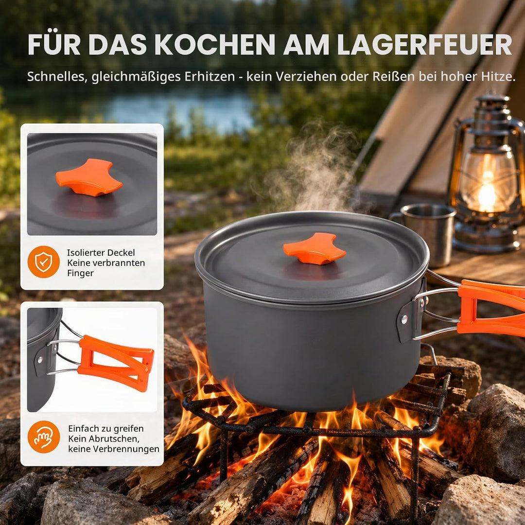 aiGear Camping Kochgeschirr Set/Outdoor Geschirr Set Aluminium | Camping Topf Kochtopf Tragbar, mit