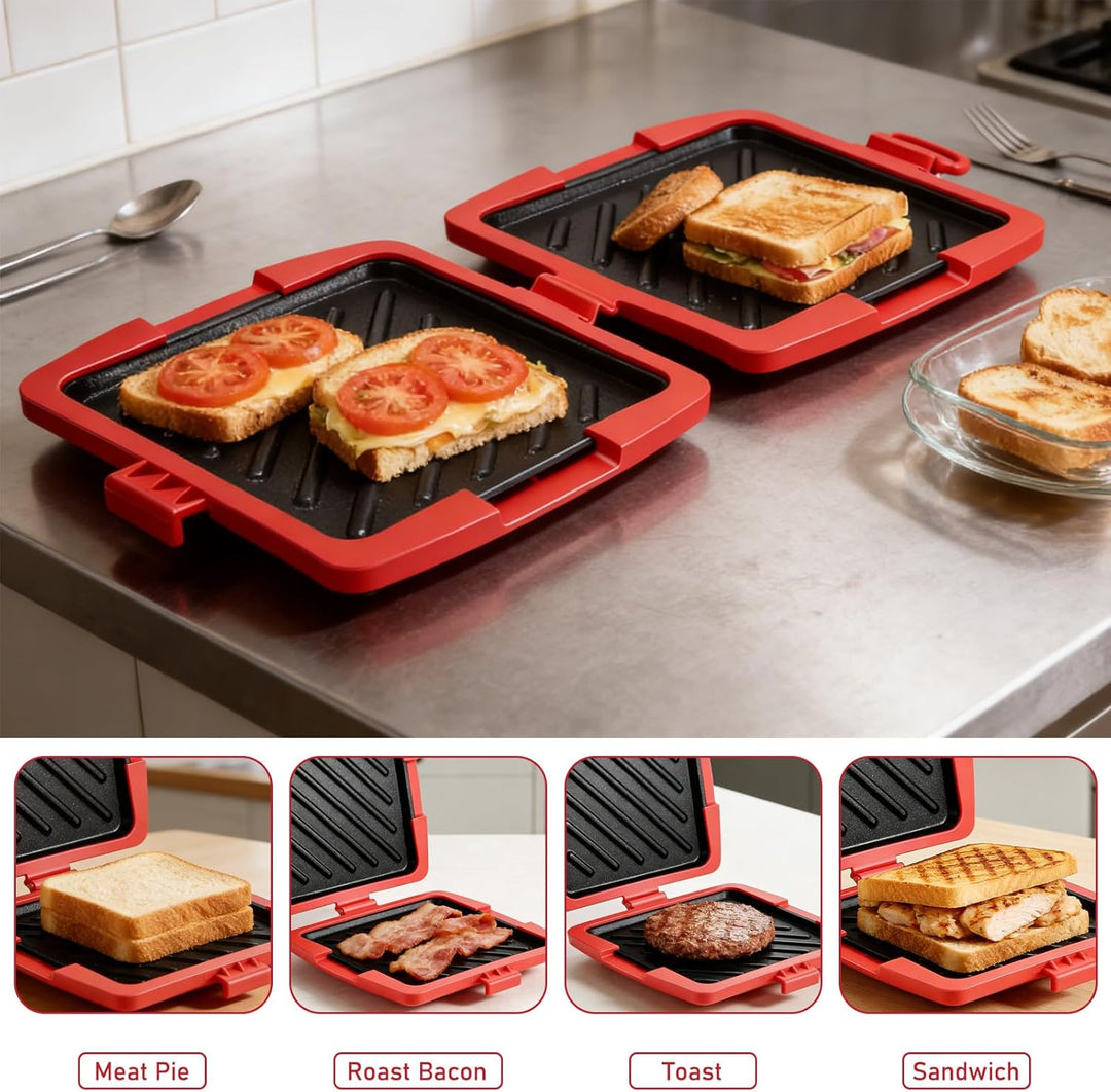 Sandwichmaker Mikrowellen, Silikon Sandwichtoaster 16 x 16 cm, Kontaktgrill Abnehmbare Platten und S
