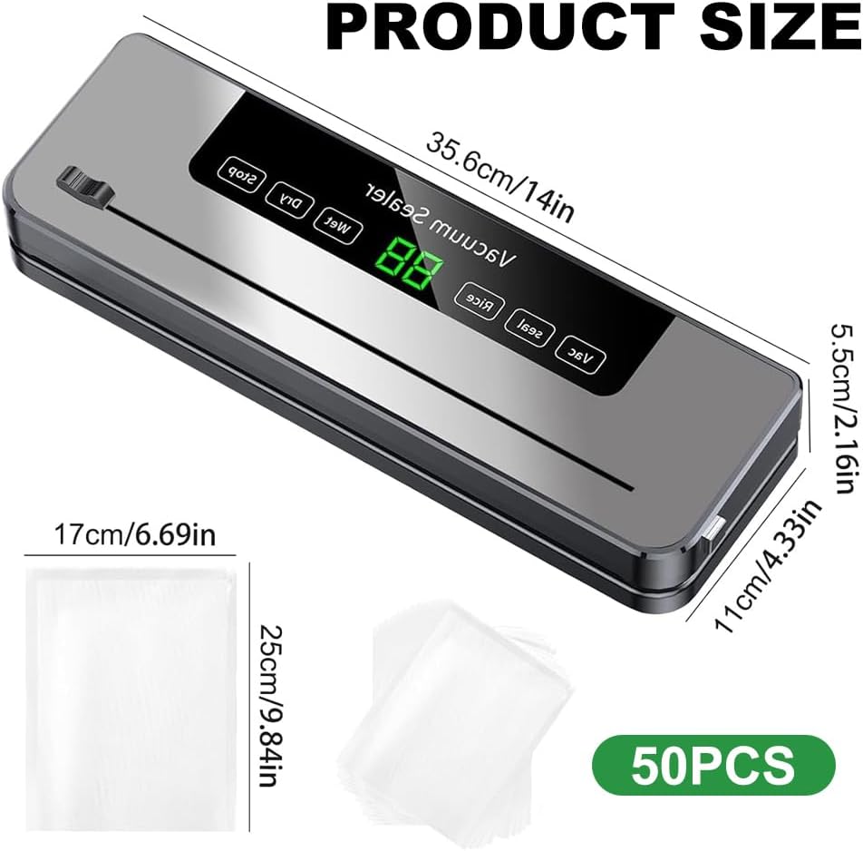 Vakuumiergerät 5 in 1, Vakuumierer für Lebensmittel mit 50 Vakuumierbeutel, All-in-1 Vakuumierer für