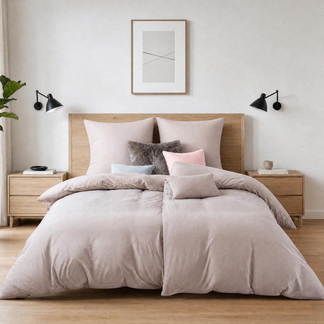 Soifox Winter Flanell Bettwäsche 200x220 - Beige Flauschige und Warme Cashmere Touch Bettbezug + Kis