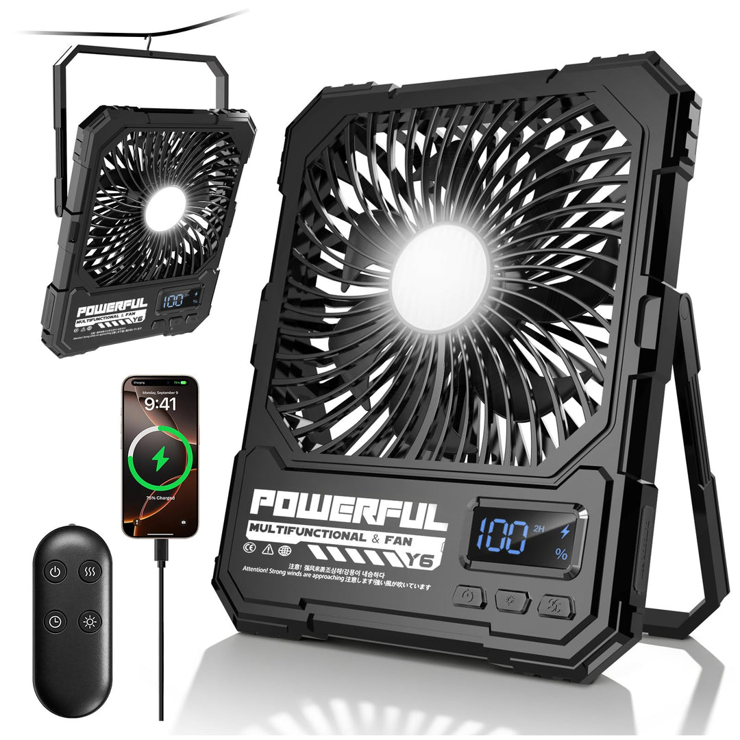 20000mAh Akku Camping Ventilator mit Lampe, 17-82 Std Laufzeit. Tragbarer Reise Ventilator mit Fernb