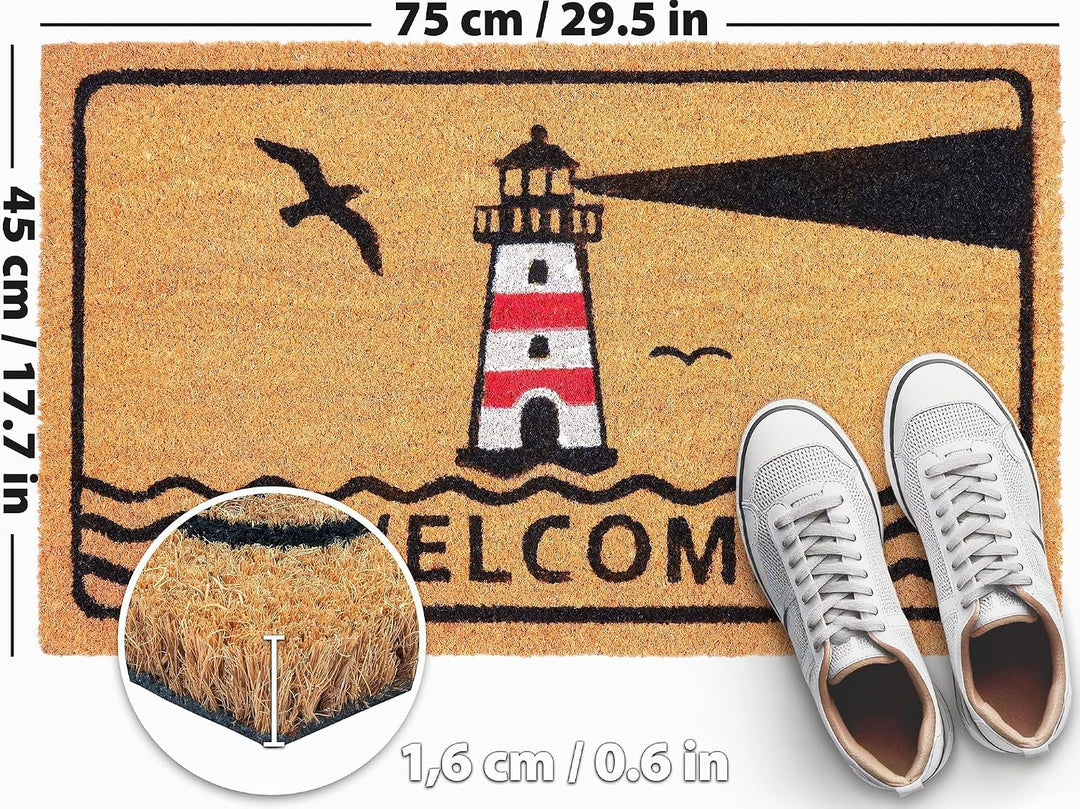 BRUBAKER Fussmatte für Aussen und Innen - Welcome mit Leuchtturm - 45 x 75 cm Schmutzfangmatte aus K