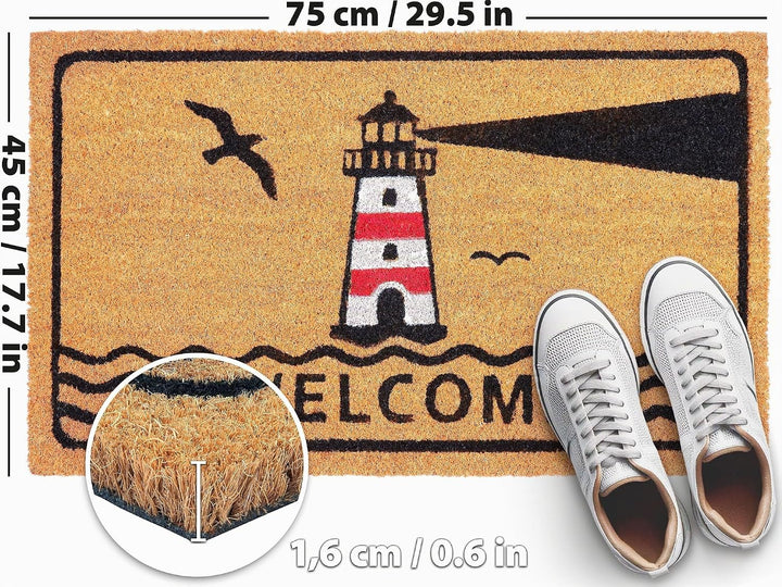 BRUBAKER Fussmatte für Aussen und Innen - Welcome mit Leuchtturm - 45 x 75 cm Schmutzfangmatte aus K