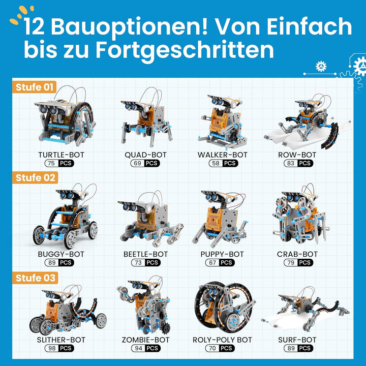 Sillbird Solar Roboter Kinder Spielzeug, 12-in-1 STEM Konstruktion Bauset, 190 Stücke Lernspielzeug