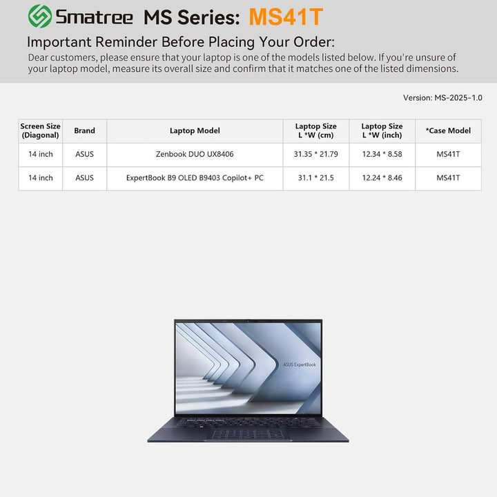 Smatree MS41T Laptop Hartschalenhülle aus Eva mit Laptopständer, für 14 Zoll ASUS Zenbook Duo UX8406