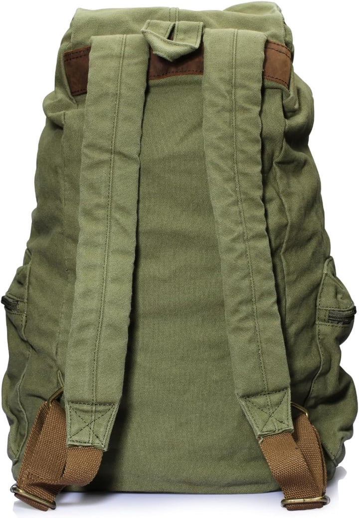 DRF Rucksack aus Canvas im Vintage Stil mit Leder Zubehör #BG-04 (Grün) 04grün, 04grün